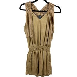 Poetry | Boho Faux Suede Fringe Racerback Sleeveless Mini Dress. Size Medium